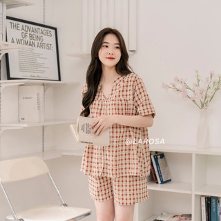Bộ Đồ Bầu Cổ Tàu Mẫu Mới Mùa Hè 2024 Larosa Mặc Nhà Và Sau Sinh Vải Caro Labee Cao Cấp - LS021B