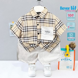 Set sơ mi phối túi bé trai KEYER KIDS VN, Áo Sơ mi họa tiết caro phối quần short kaki mềm mát SM13