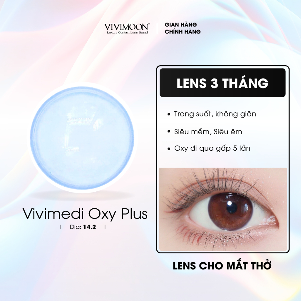 Kính áp tròng VIVIMOON LENS trong suốt cận 3 tháng Vivimedi Oxy Plus cho mắt thở