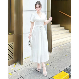 Váy cúc bọc xếp ly