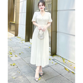 Váy cúc bọc xếp ly