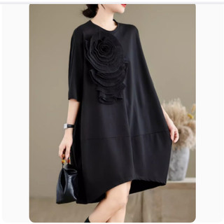 B451 Đầm bigsize dáng suông rộng phối hoa bản to cách điệu trẻ trung