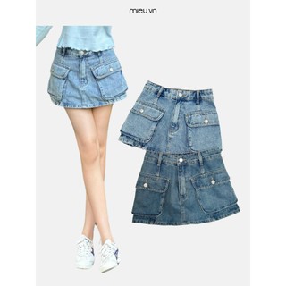 Chân váy ngắn nữ cạp trễ chất denim thiết kế túi hộp lớn trẻ trung MIEU - LA05