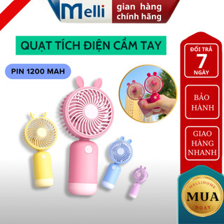 Quạt mini cầm tay MELLI với tích điện sạc USB dung lượng pin 1200mAh 3 cấp độ gió siêu dễ thương đa năng
