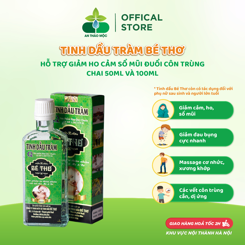 Tinh dầu tràm Bé Thơ nguyên chất hỗ trợ giảm ho cảm sổ mũi đuổi côn trùng chai 50ml và 100ml