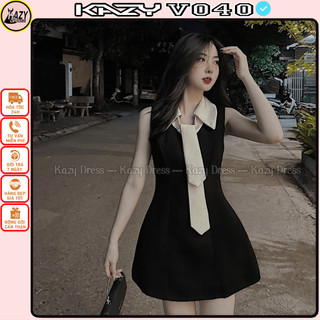 váy yếm cổ sơ mi có dây cà vạt cực xinh mặc đi chơi cho các nàng V040 KAZYDRESS