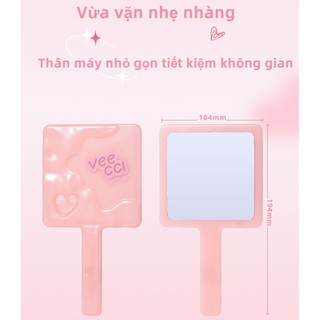 Gương Trang Điểm VEECCI  Cầm Tay Màu Hồng Họa Tiết Trơn Nhỏ Gọn Tiện Lợi giá tốt