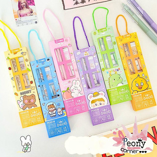 [Cóquà] Set 5 Món Đồ Dùng Dụng Cụ Học Tập Học Sinh Có Quai Xách Cute Bút Chì Thước Gôm Khen Thưởng Sinh Viên