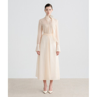 Áo Tay Dài Cổ Cách Điệu Nữ Chân Váy Xòe Vặn Xoắn Eo WHITE ANT Hàng Thiết Kế Cao Cấp 170100011