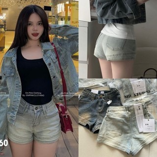 Quần short jeans loang màu cạp cao viền chỉ metwo.dearu - quần sooc bò qc dáng ngắn cạp cao ulzzang hàn quốc