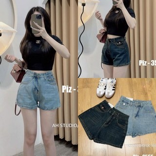 Quần short jeans cạp cao basic metwo.dearu - quần sooc bò mềm co dãn thoải mái ulzzang hàn quốc