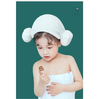 Mũ Tắm 2 Cục Bông, Mũ Spa, Mũ Trùm Đầu Tắm Cho Bé