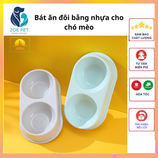 Bát ăn đôi bằng nhựa giá rẻ cho chó mèo