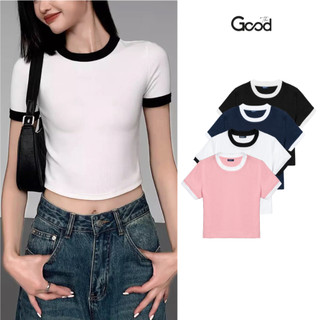 Áo baby tee the good "baby tee basic", áo thun nữ cổ tròn tay ngắn, bo phối màu,chất liệu cotton