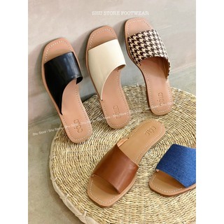 Dép đế bệt xinh xắn shu store - dép bản ngang mũi vuông quai xéo to
