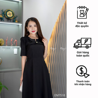 Đầm EMY EM7518 Xoè Đen Phối Ren Cổ