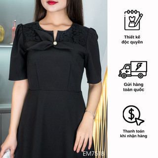 Đầm EMY EM7518 Xoè Đen Phối Ren Cổ