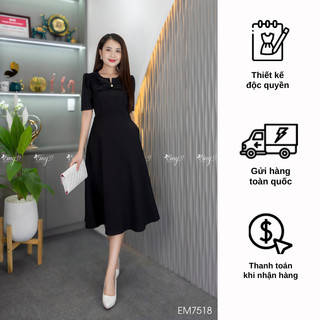Đầm EMY EM7518 Xoè Đen Phối Ren Cổ