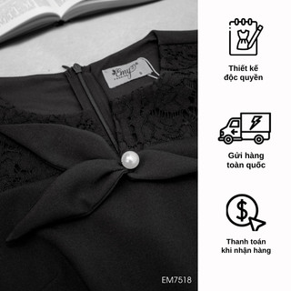 Đầm EMY EM7518 Xoè Đen Phối Ren Cổ