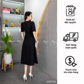 Đầm EMY EM7518 Xoè Đen Phối Ren Cổ