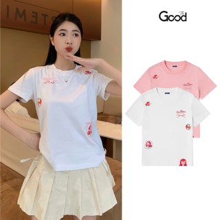 Áo thun Baby Tee "Tiên Cá Chibi" tặng kèm nơ, Áo phông THE GOOD form fit cổ tròn, chất liệu cotton co dãn
