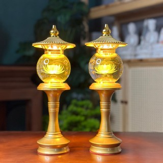 Đèn thờ hoa sen pha lê hình cầu, kiểu mái ngói, thân hợp kim nhôm sơn đồng, đèn thờ led - tuệ nga