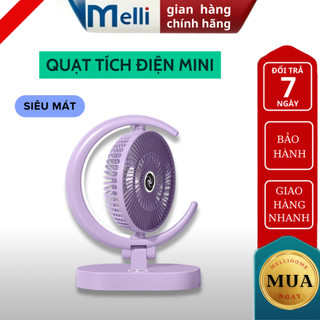 Quạt mini để bàn MELLI với 4 cấp độ gió tích hợp đèn ngủ và động cơ không tiếng ồn Pin khủng 18000mAh có thể sạc qua USB