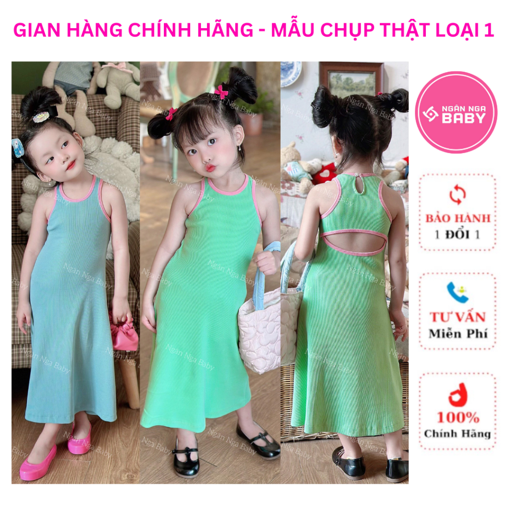 Váy Xanh Pastel Dáng Dài Siêu Xịn, Chất Vải Siêu Đẹp Và Hiếm, Đầm Thiết Kế Hở Lưng Body Dành Cho Bé Gái Ngân Nga baby