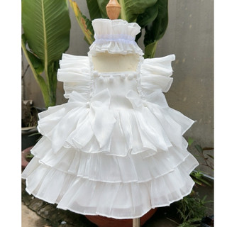 Váy công chúa tơ hồng trắng kèm quần chip tuban cho bé gái 5-12 kg ,váy cho bé đầy tháng thôi nôi dự tiệc