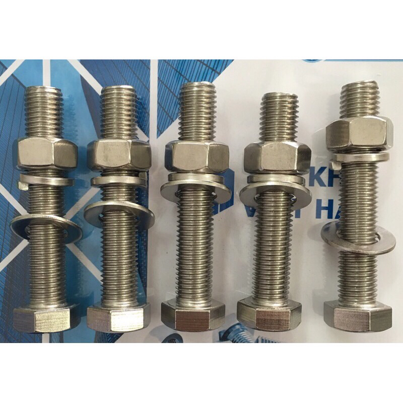 Bulong + ốc + gioăng INOX 201 Taiwan( 1 Bộ ) M10 - M12