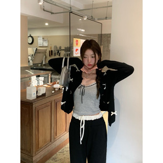 Áo Khoác Cardigan Đen Nơ Nút Cài (sẵn)