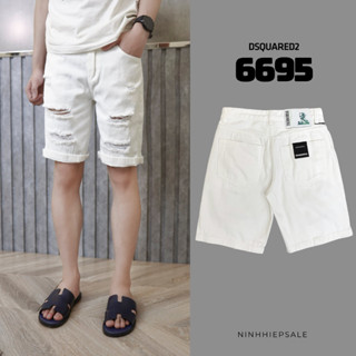 Quần short bò nam Dsquared2 trắng trơn mài đùi chất denim dày dặn hàng Quảng Châu cao cấp 6695