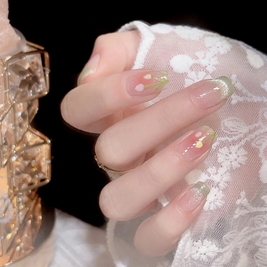 Móng tay giả mắt mèo hoa tulip, Nail box nail xinh MJ299, Shyn House Nail