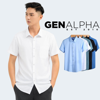 Áo sơ mi nam ngắn tay trơn GEN ALPHA form regular, vải lụa chéo đẹp hạn chế nhăn, màu sắc thanh lịch