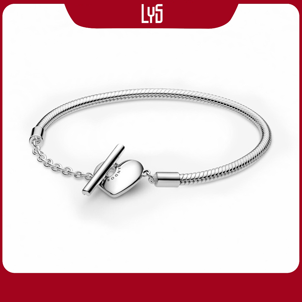 Vòng tay Lys Moments Heart T-Bar Snake Chain Bracelet Pan5023SV Fullbox