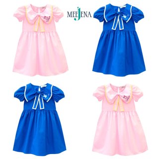 Đầm Bé Gái MEEJENA Cổ Thắt Nơ Ngắn Tay - Đầm Cho Bé Vải từ 14-39 Kg Vải KATE Trơn - 3230