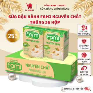 Thùng sữa đậu nành Fami Nguyên chất có đường - Làm từ 100% đậu nành hạt chọn lọc (Thùng 36 hộp x 200ml)