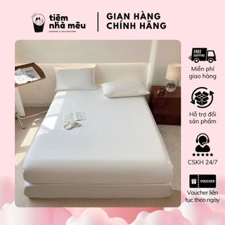 Bộ 3 Món Ga Drap Vỏ Gối Trải Giường Cotton Tc Trơn Tối Giản Basic Không Bai Xù Fullsize Tiệm Nhà Mêu