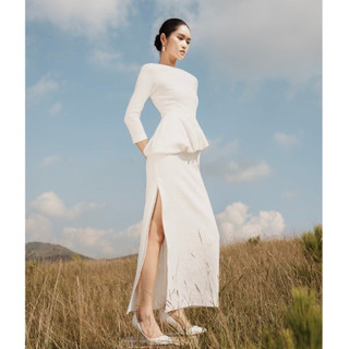 Đầm trắng nữ peplum cổ thuyền xẻ sườn white ant hàng thiết kế cao cấp 120400251.001