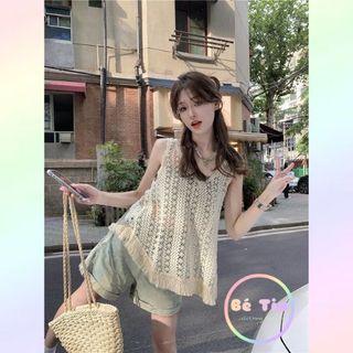 Áo Lưới Sát Nách, Áo Len Dệt Kim Không Tay Họa Tiết Lưới Viền Tua Rua Dễ Phối Đồ Trẻ Trung Năng Động  / Bé Tiu Clothing