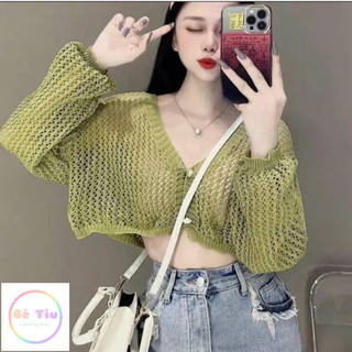 Áo Khoác Cardigan Lưới, Áo Khoác Dệt Kim Cổ V Tay Dài Khuy Ngọc Mềm Mỏng Đẽ Phối Đồ Hàng Qc Hot Trend / Bé Tiu Clothing