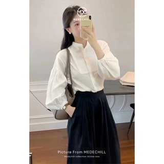 Set Váy Nữ Thanh Lịch MEDECHILL Áo Sơ Mi Tay Bồng Kèm Chân Váy Xếp Ly Xoè Nhẹ Tôn Dáng Phù Hợp Công Sở, Đi Học.. S583