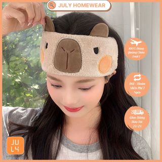 Băng đô rửa mặt tẩy trang Capybara, băng che cài tóc thấm nước chất nhung san hô cao cấp JULYHOMEWEAR