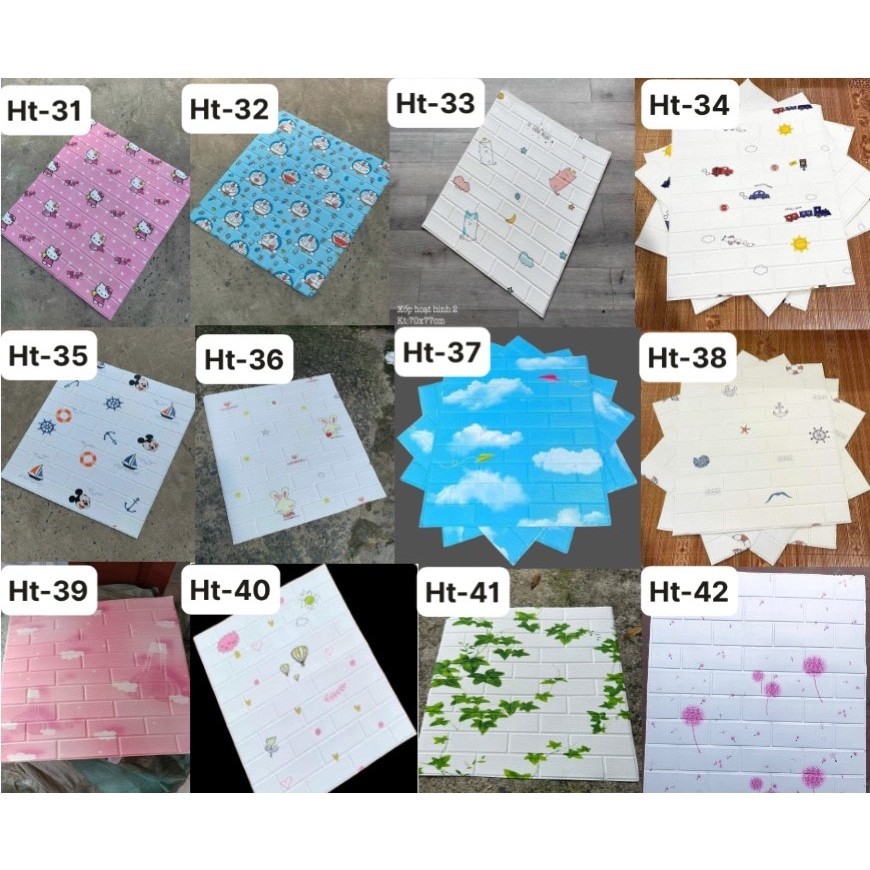 COMBO 10 TẤM - Xốp Dán Tường 3D Hoạt Hình Chống Ẩm Giá Rẻ KT 70x70cm và 70x77cm