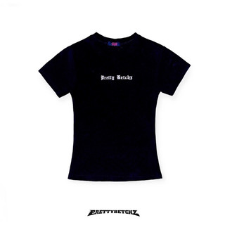 Áo cộc tay thun gân có thêu chữ logo PrettyBetchz