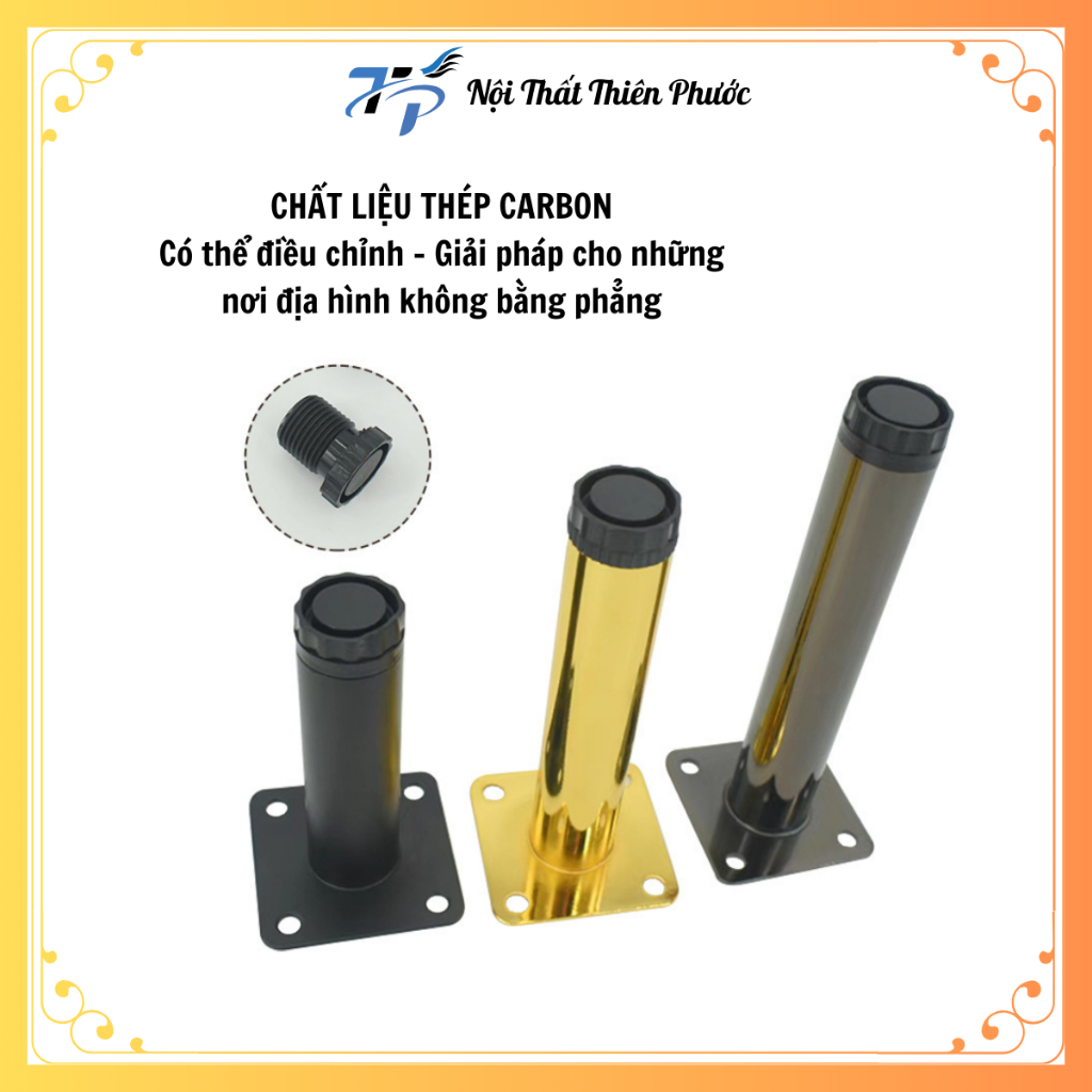 Chân Tủ Kệ Bàn Ghế SoFa Thép Carbon 10cm, 12cm, 13cm, 15cm, Chân Bàn Ghế Đa Năng Có Thể Tăng Chỉnh