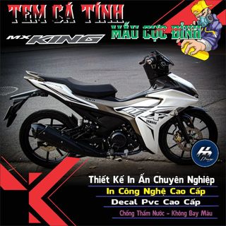 Tem exciter 155 màu trắng mẫu tem chế mx king,tem rời in chất liệu decal trắng 3 lớp không bay màu