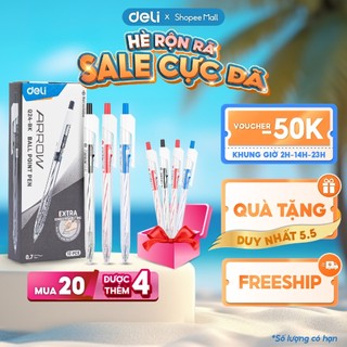 Combo 5 10 20 Bút bi Deli EQ24 mực xanh đỏ đen tím ngòi 0.7mm nét viết đều dành cho học sinh văn phòng