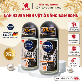 Lăn Ngăn Mùi NIVEA MEN Black&White Ngăn Vệt Ố Vàng Vượt Trội Mạnh Mẽ (50ml) - X5 Sức Mạnh Bảo Vệ