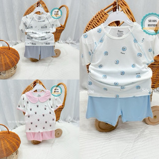  Bộ quần áo cộc tay cài vai chất liệu sợi tre cho bé 6-15kg